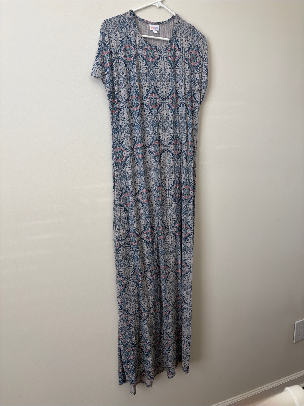 LuLaRoe Blue and Pink Patterned Maxi Dress